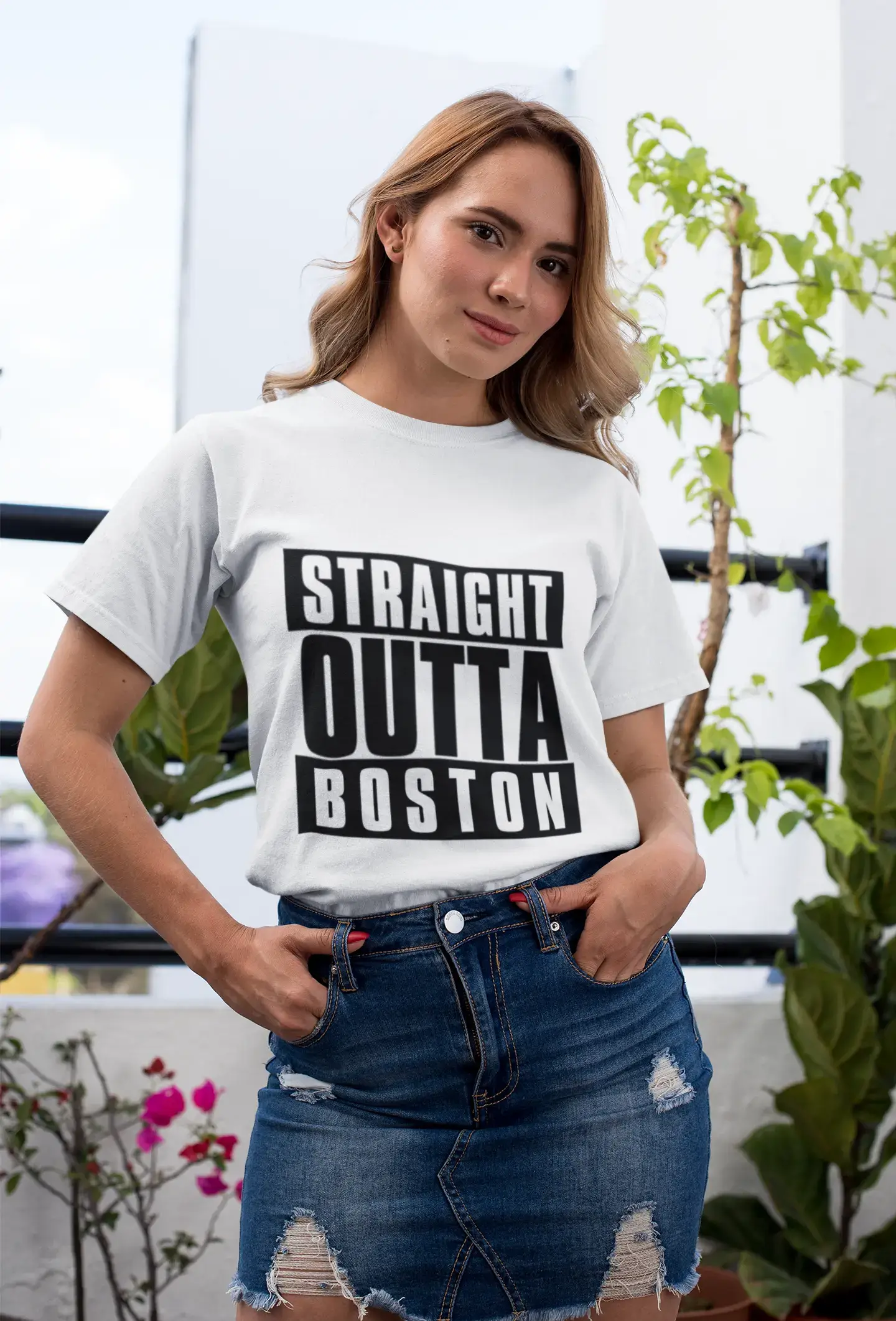 Straight Outta Boston Women'S Short Sleeve Round Neck T-Shirt, 100% Cotton, Available In SizeS XS, S, M, L, Xl. 00026