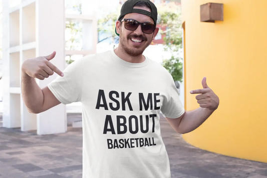 • Fragen Sie mich nach Basketball, Weiß, Herren-Kurzarm-Rundhals-T-Shirt 00277
