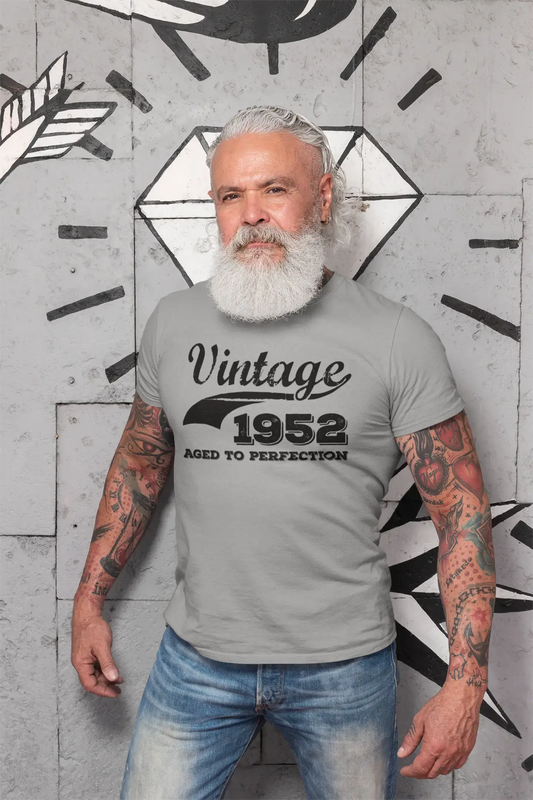 Vintage Aged to Perfection 1952, gris, T-shirt à manches courtes et col rond pour hommes, t-shirt cadeau 00346