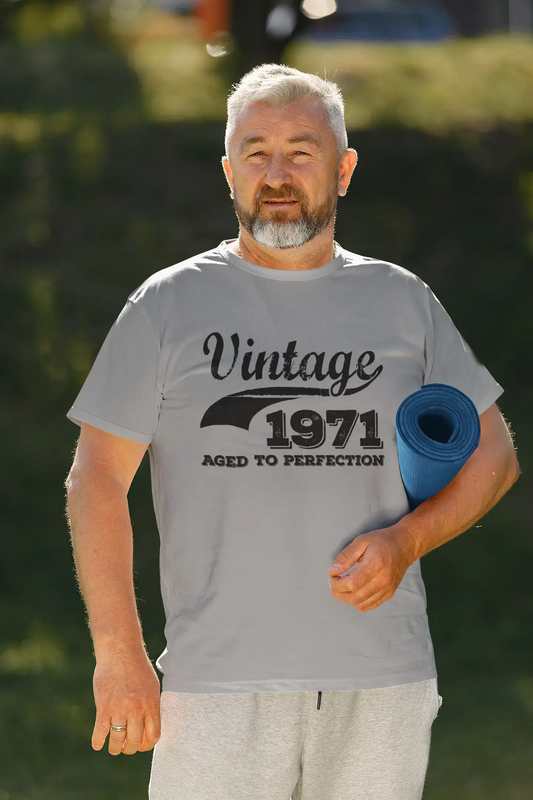 Vintage Aged to Perfection 1971, Grau, Herren-Kurzarm-Rundhals-T-Shirt, Geschenk-T-Shirt 00346