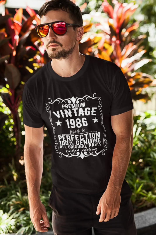 Premium Vintage Jahr 1986, Schwarz, Kurzarm-Rundhals-T-Shirt für Herren, Geschenk-T-Shirt 00347