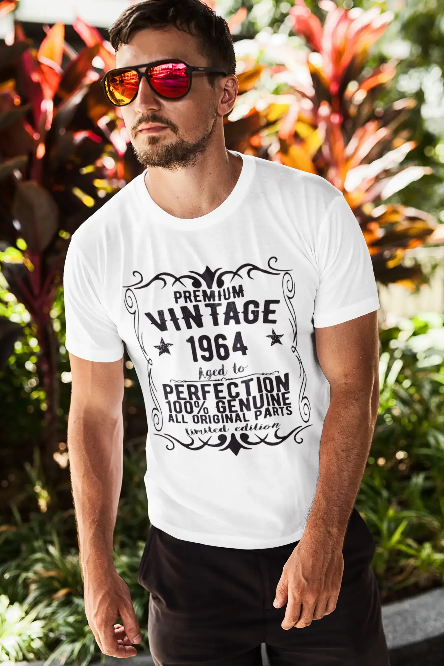 Premium Vintage année 1964, blanc, T-shirt à manches courtes et col rond pour hommes, t-shirt cadeau 00349