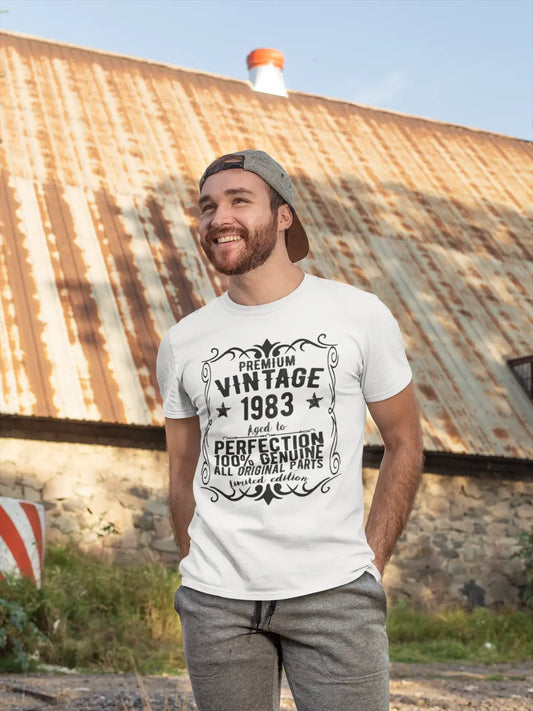 Premium Vintage Jahr 1983, Weiß, Kurzarm-Rundhals-T-Shirt für Herren, Geschenk-T-Shirt 00349
