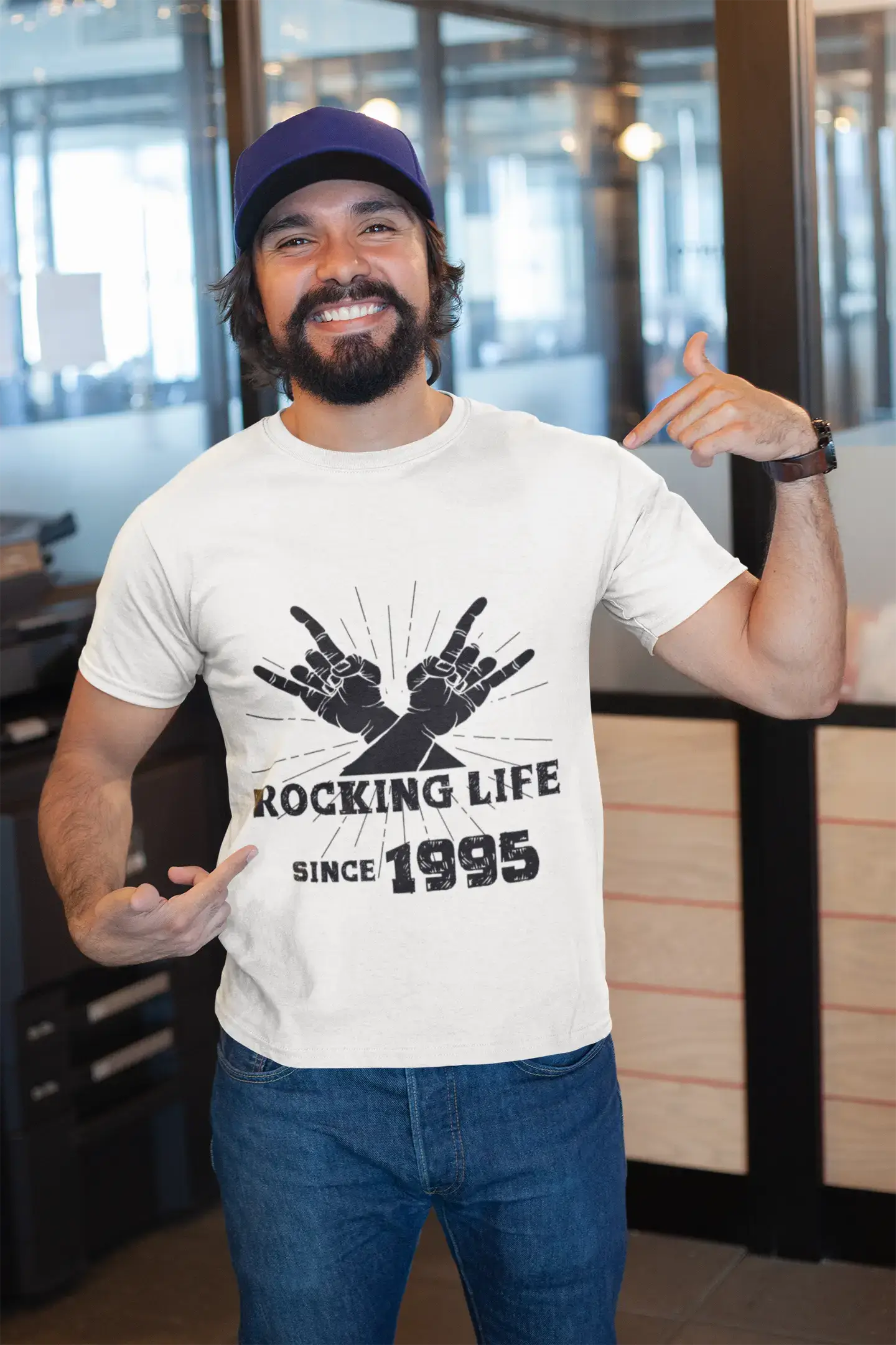 • Rocking Life Since 1995 Herren T-Shirt Weiß Geburtstagsgeschenk 00400 Rundhalsausschnitt
