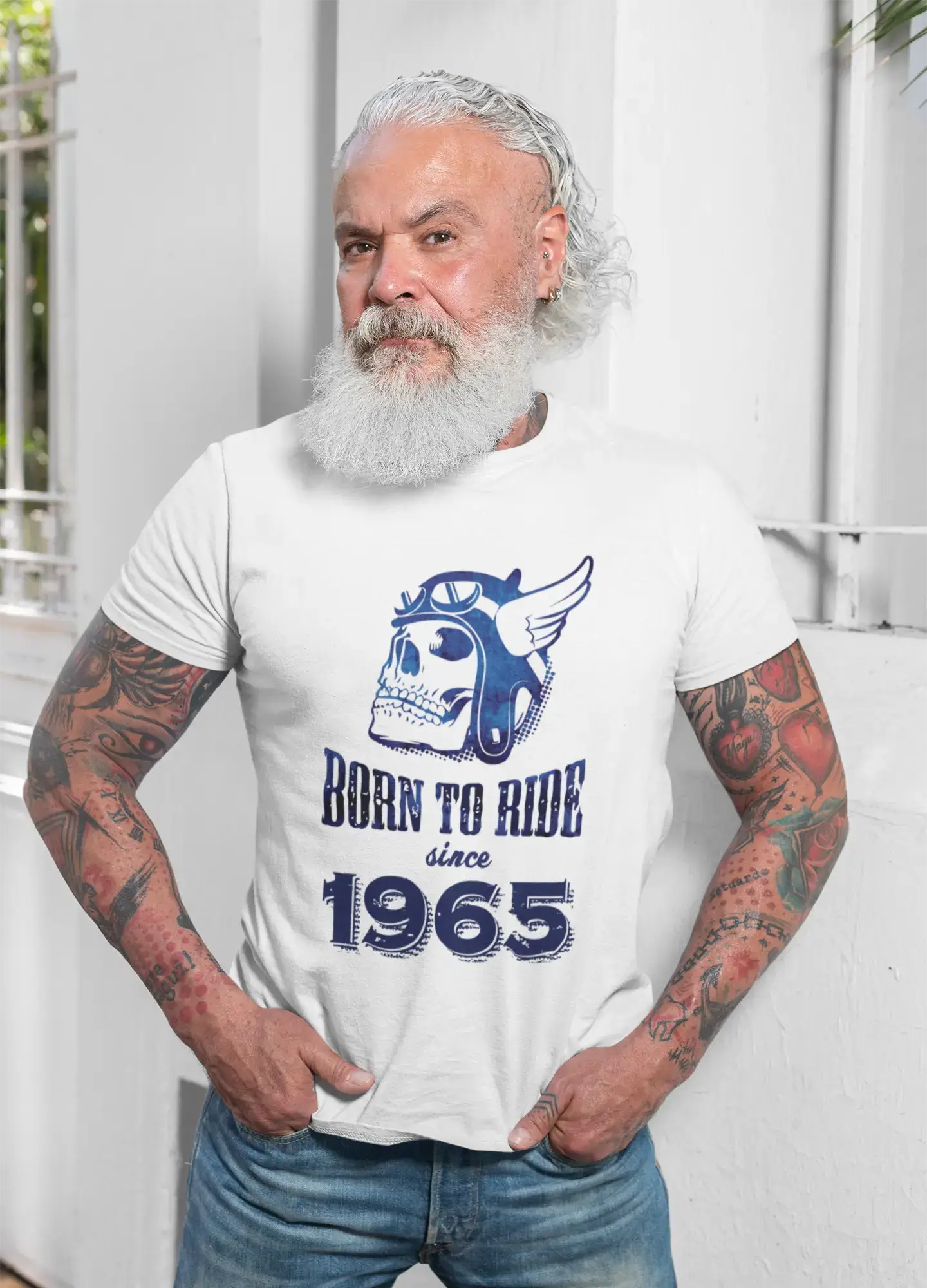 1965, Born to Ride Since 1965 Herren T-Shirt Weiß Geburtstagsgeschenk 00494