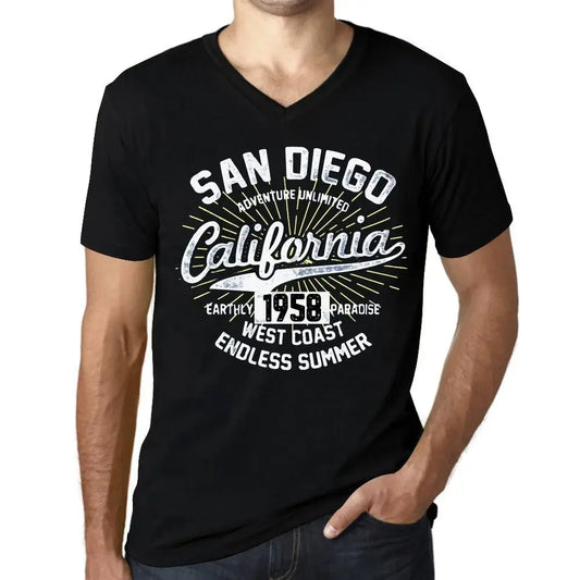 Men's Graphic T-Shirt V Neck San Diego California Endless Summer 1958 66th Birthday Anniversary 66 Year Old Gift 1958 Vintage Eco-Friendly Short Sleeve Novelty Tee