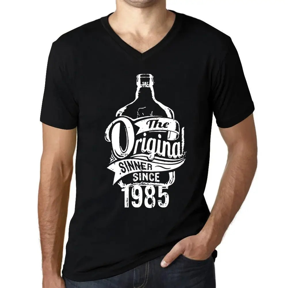 Men's Graphic T-Shirt V Neck The Original Sinner Since 1985 39th Birthday Anniversary 39 Year Old Gift 1985 Vintage Eco-Friendly Short Sleeve Novelty Tee