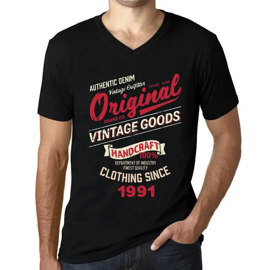 Men's Graphic T-Shirt V Neck Original Vintage Clothing Since 1991 33rd Birthday Anniversary 33 Year Old Gift 1991 Vintage Eco-Friendly Short Sleeve Novelty Tee