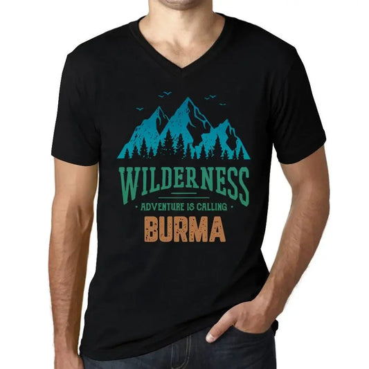 Men's Graphic T-Shirt V Neck Wilderness, Adventure Is Calling Burma Eco-Friendly Limited Edition Short Sleeve Tee-Shirt Vintage Birthday Gift Novelty