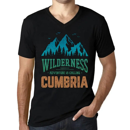 Men's Graphic T-Shirt V Neck Wilderness, Adventure Is Calling Cumbria Eco-Friendly Limited Edition Short Sleeve Tee-Shirt Vintage Birthday Gift Novelty