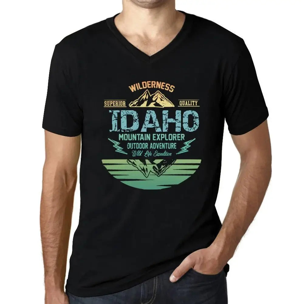 Men's Graphic T-Shirt V Neck Outdoor Adventure, Wilderness, Mountain Explorer Idaho Eco-Friendly Limited Edition Short Sleeve Tee-Shirt Vintage Birthday Gift Novelty