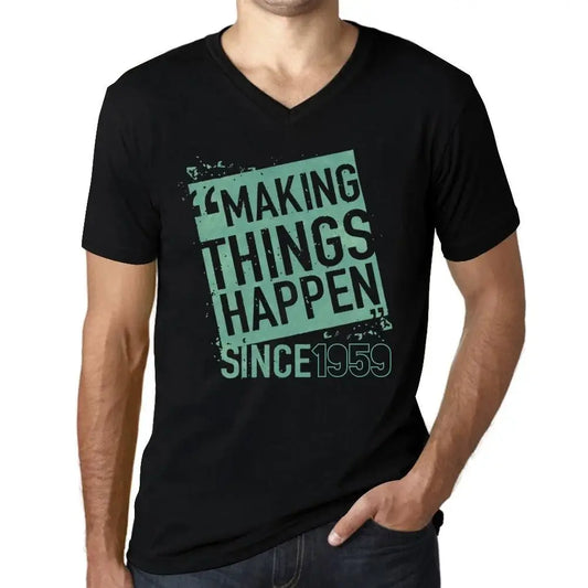 Men's Graphic T-Shirt V Neck Making Things Happen Since 1959 65th Birthday Anniversary 65 Year Old Gift 1959 Vintage Eco-Friendly Short Sleeve Novelty Tee