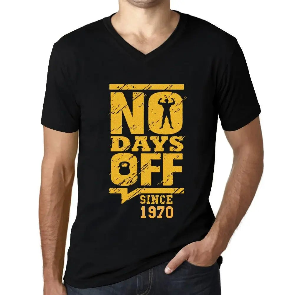 Men's Graphic T-Shirt V Neck No Days Off Since 1970 54th Birthday Anniversary 54 Year Old Gift 1970 Vintage Eco-Friendly Short Sleeve Novelty Tee