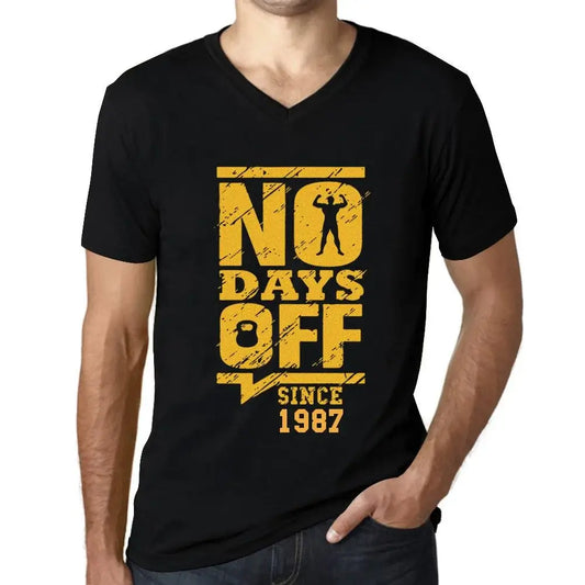 Men's Graphic T-Shirt V Neck No Days Off Since 1987 37th Birthday Anniversary 37 Year Old Gift 1987 Vintage Eco-Friendly Short Sleeve Novelty Tee