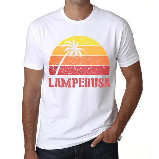 Men's Graphic T-Shirt Palm, Beach, Sunset In Lampedusa Eco-Friendly Limited Edition Short Sleeve Tee-Shirt Vintage Birthday Gift Novelty