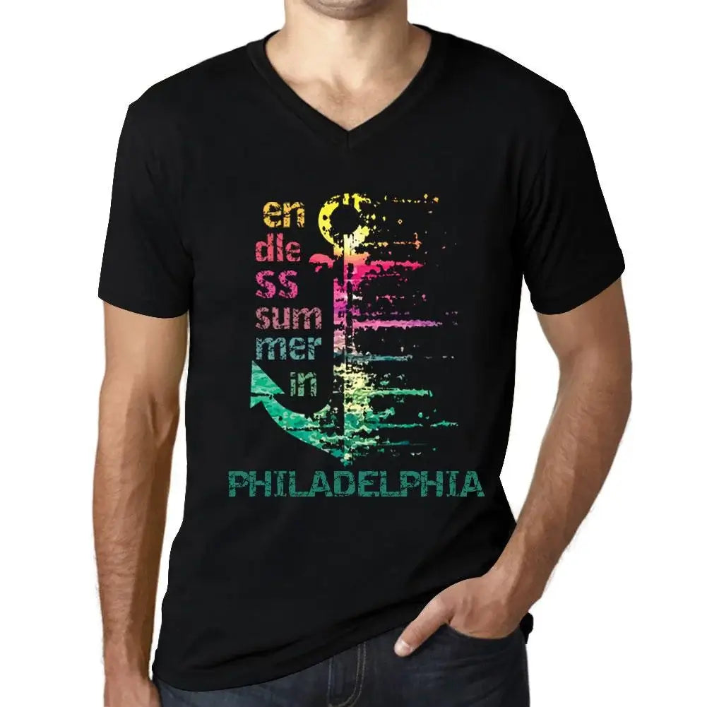 Men's Graphic T-Shirt V Neck Endless Summer In Philadelphia Eco-Friendly Limited Edition Short Sleeve Tee-Shirt Vintage Birthday Gift Novelty