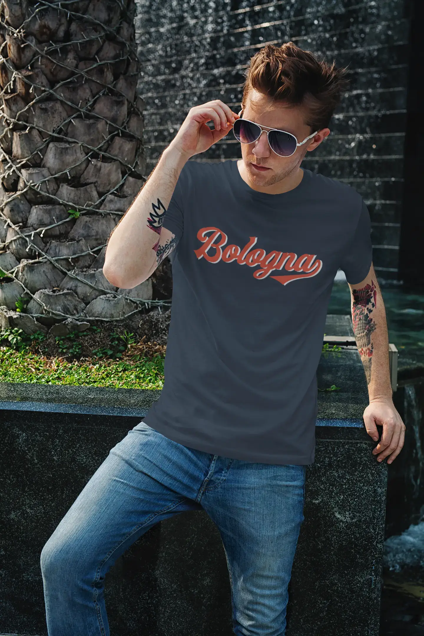 ULTRABASIC - Graphic Men's Bologna T-Shirt Printed Letters White Round Neck