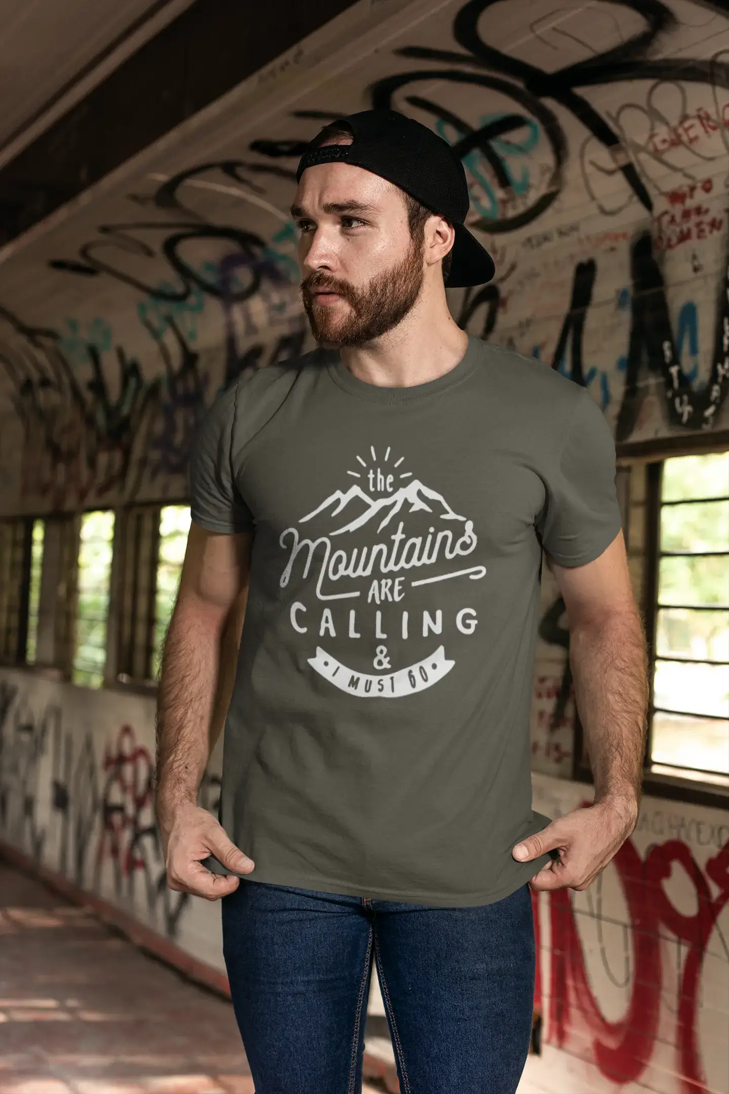 ULTRABASIC - Graphic Printed Men's The Mountains Are Calling And I Must Go Hiking Tee Burgundy