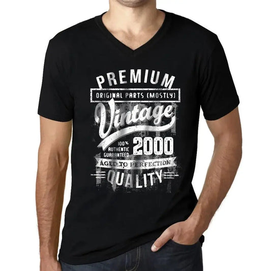 Men's Graphic T-Shirt V Neck Original Parts (Mostly) Aged to Perfection 2000 24th Birthday Anniversary 24 Year Old Gift 2000 Vintage Eco-Friendly Short Sleeve Novelty Tee