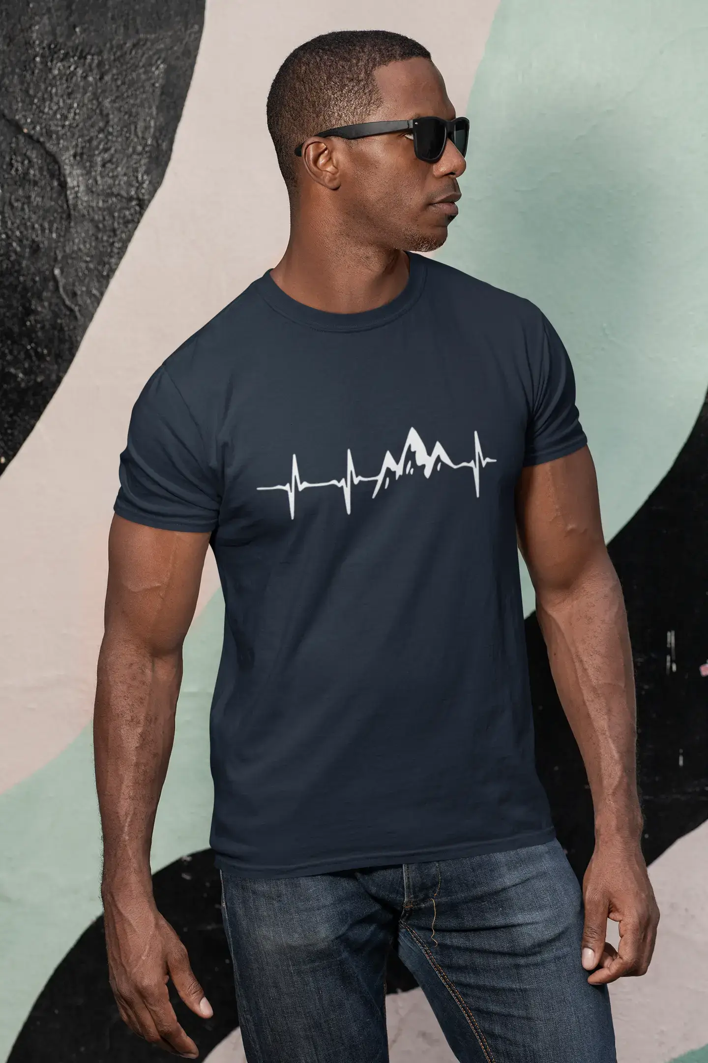 ULTRABASIC - Graphic Printed Men's Mountain Heartbeat T-Shirt Grey Marl