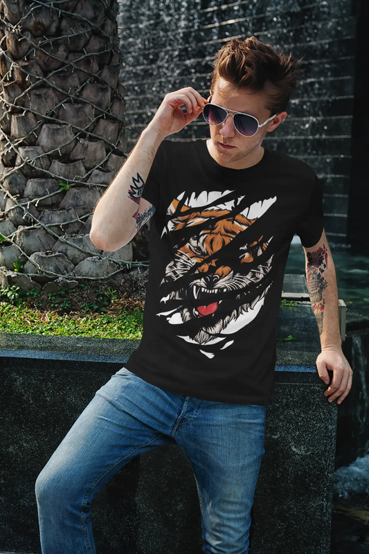 ULTRABASIC T-Shirt Torn pour Homme Angry Tiger Face - Chemise à Manches Courtes pour Homme