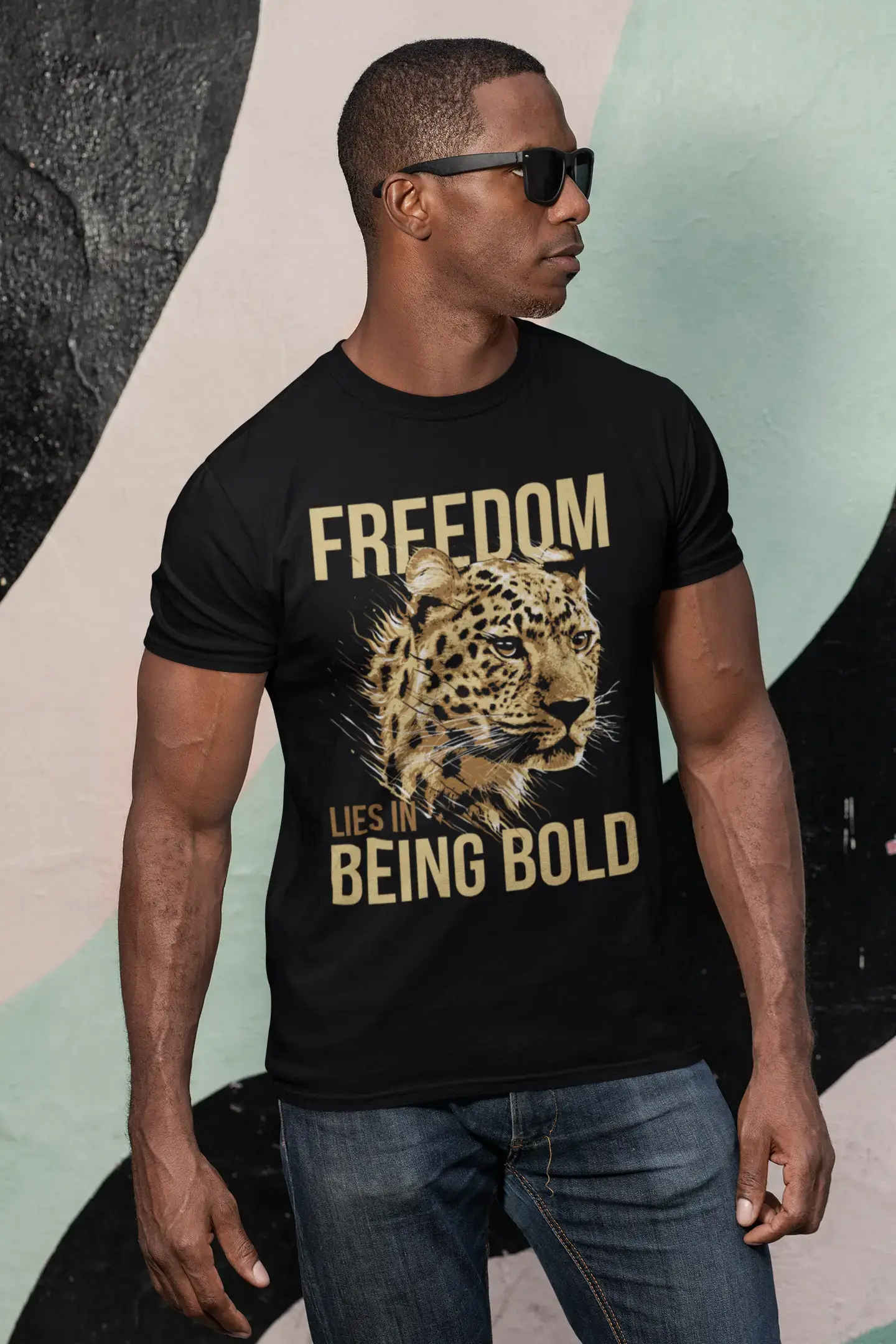 ULTRABASIC Men's Graphic T-Shirt Freedom Lies in Being Bold - Quote Leopard Shirt