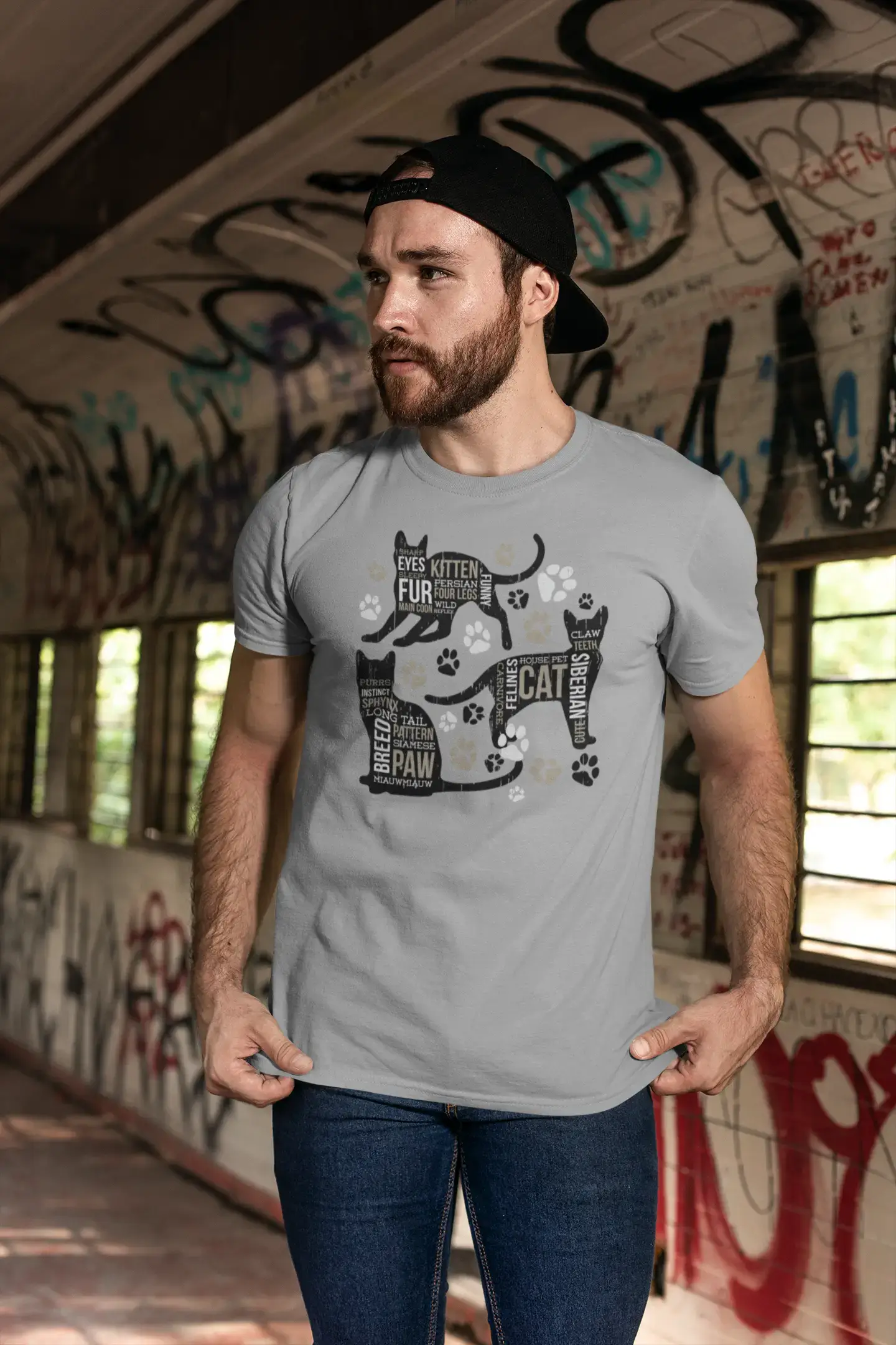 ULTRABASIC T-shirt graphique pour hommes 3 pattes de chats - Chemise chaton drôle pour hommes