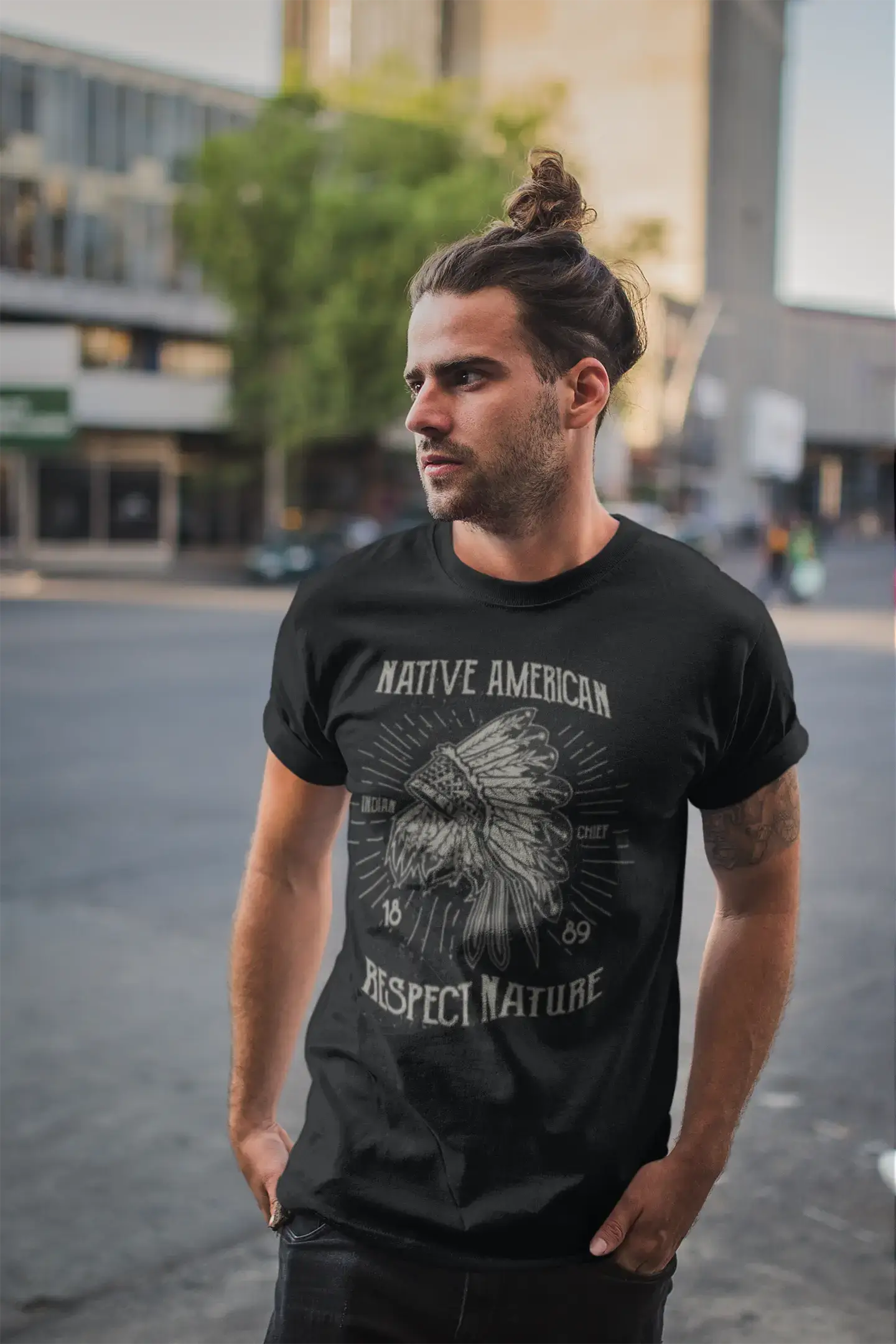 ULTRABASIC Herren T-Shirt Native American Respect Nature – Indian Chief T-Shirt