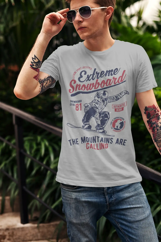 ULTRABASIC Herren-Grafik-T-Shirt Extreme Snowboard Club 81 – Mountains Are Calling