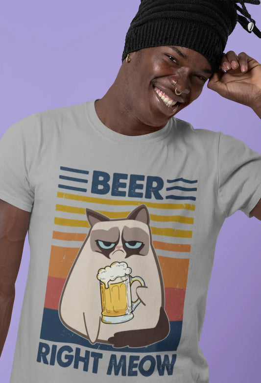 ULTRABASIC Herren T-Shirt Beer Right Meow – Retro Sunset Cat Kitten T-Shirt