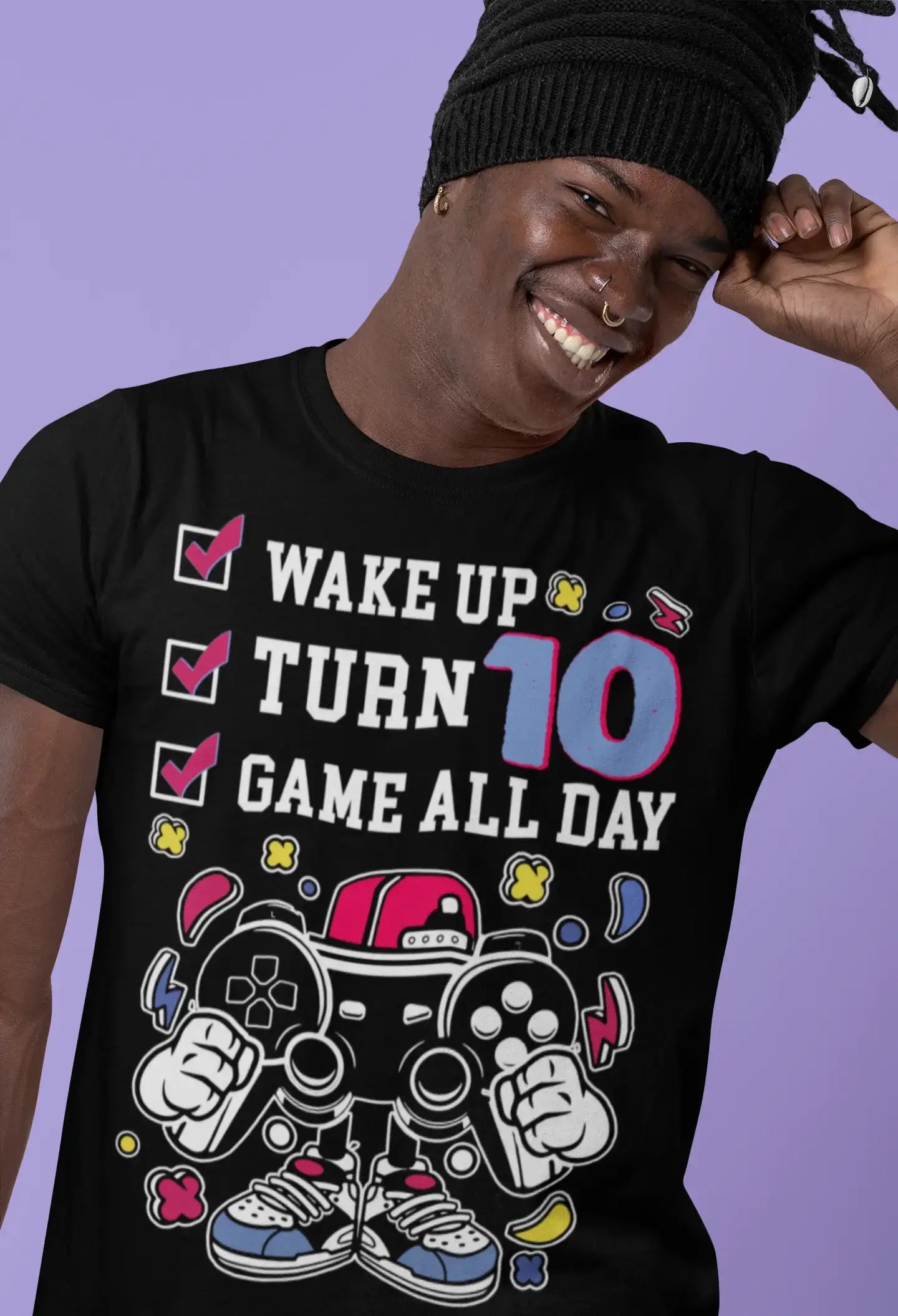 ULTRABASIC Men's Gaming T-Shirt Wake Up Turn 10 Game All Day - 10th Birthday Gift Tee Shirt