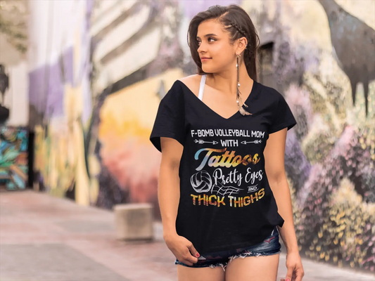 ULTRABASIC Damen-T-Shirt mit V-Ausschnitt, F-Bomb-Volleyball-Mutter mit Tattoos – lustiges Zitat