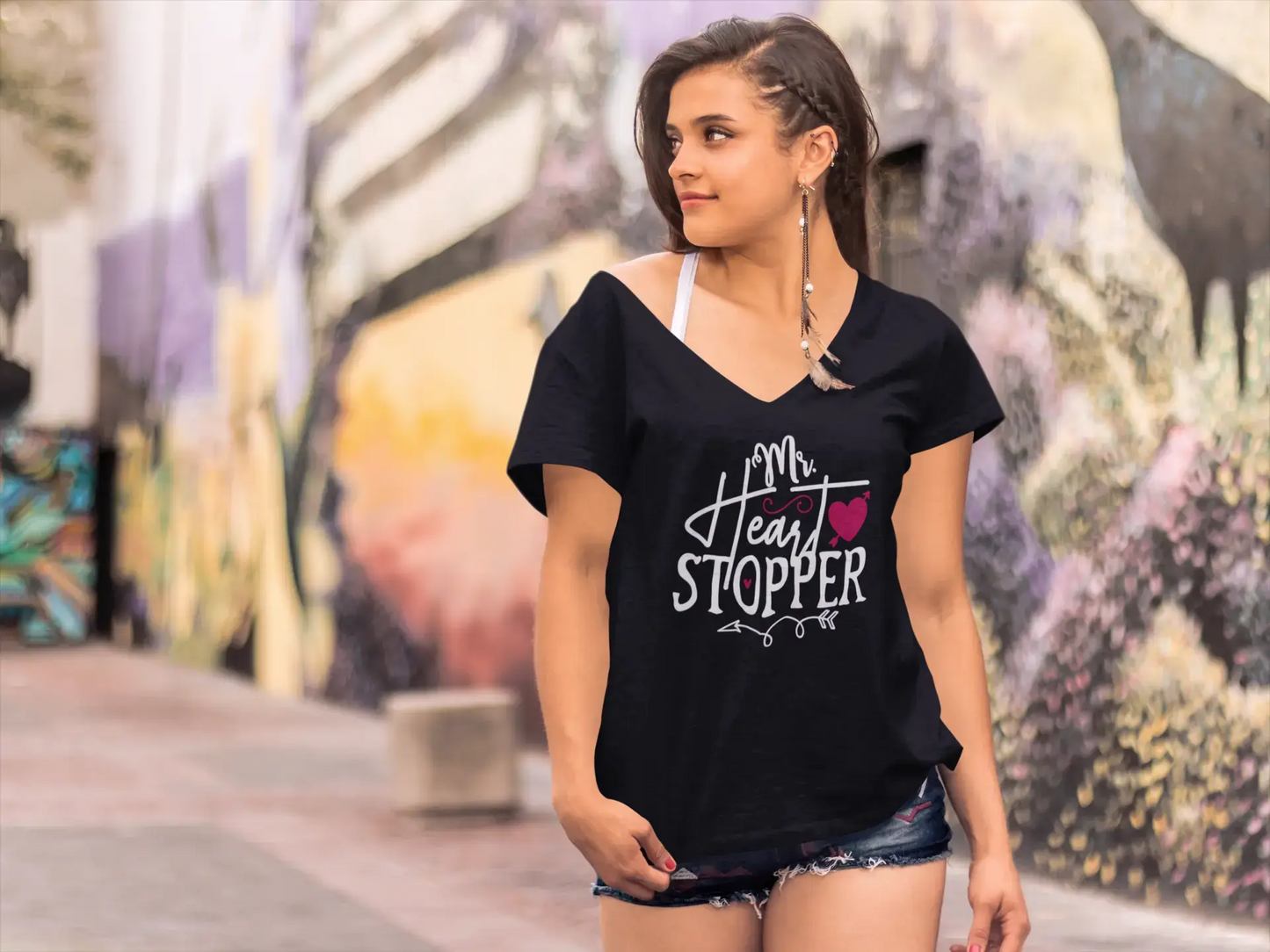 ULTRABASIC T-Shirt Femme Mr Heart Stopper - T-Shirt Drôle à Manches Courtes Tops