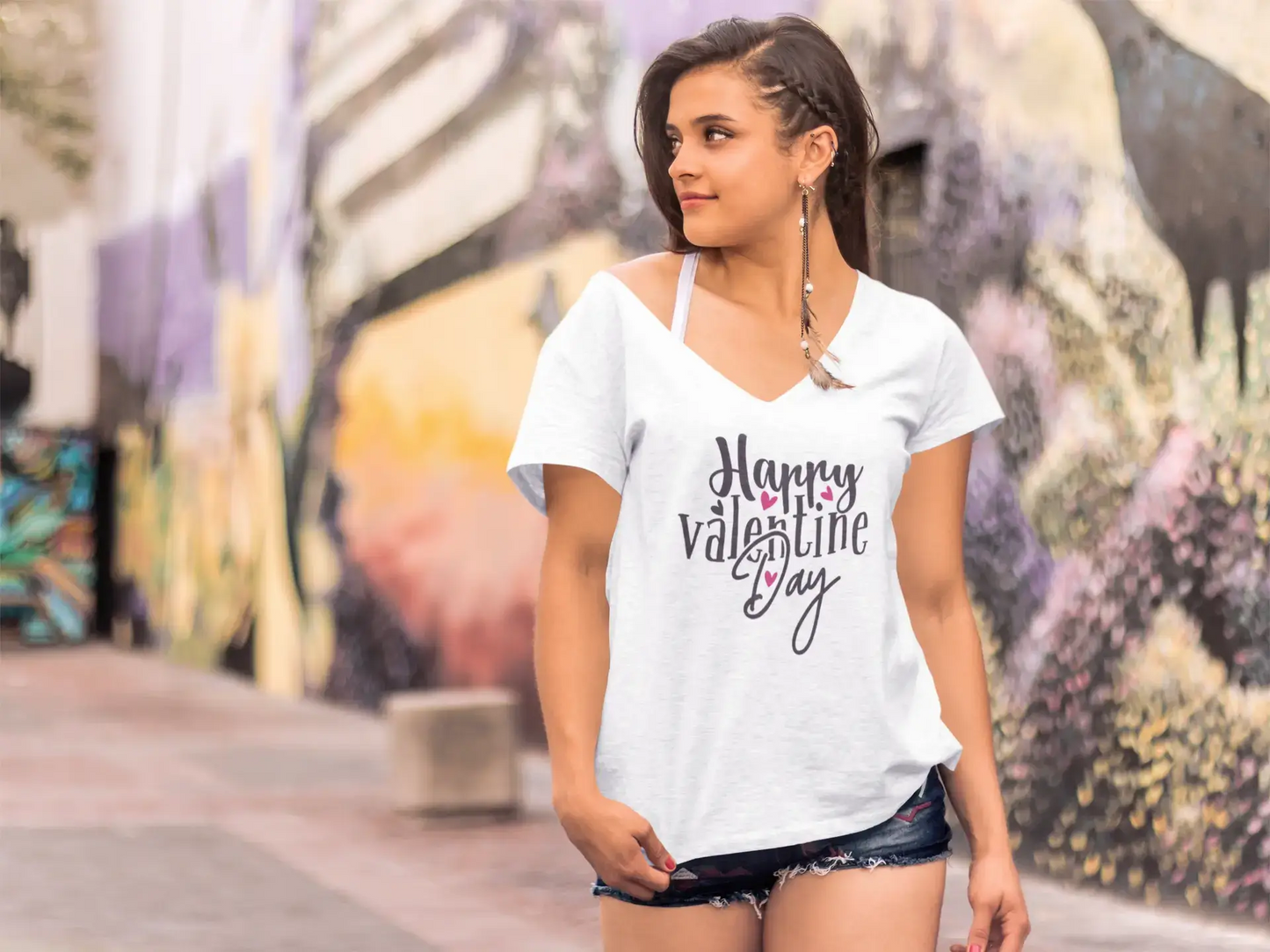 ULTRABASIC Women's T-Shirt Happy Valentine Day - Short Sleeve Tee Shirt Tops