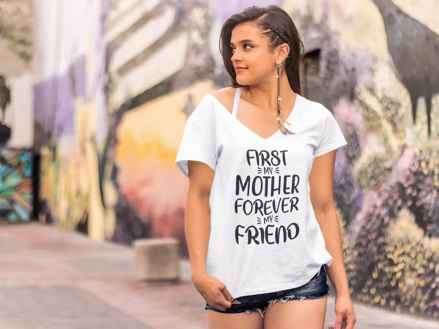 ULTRABASIC Women's T-Shirt First My Mother Forever My Friend - Short Sleeve Tee Shirt Tops