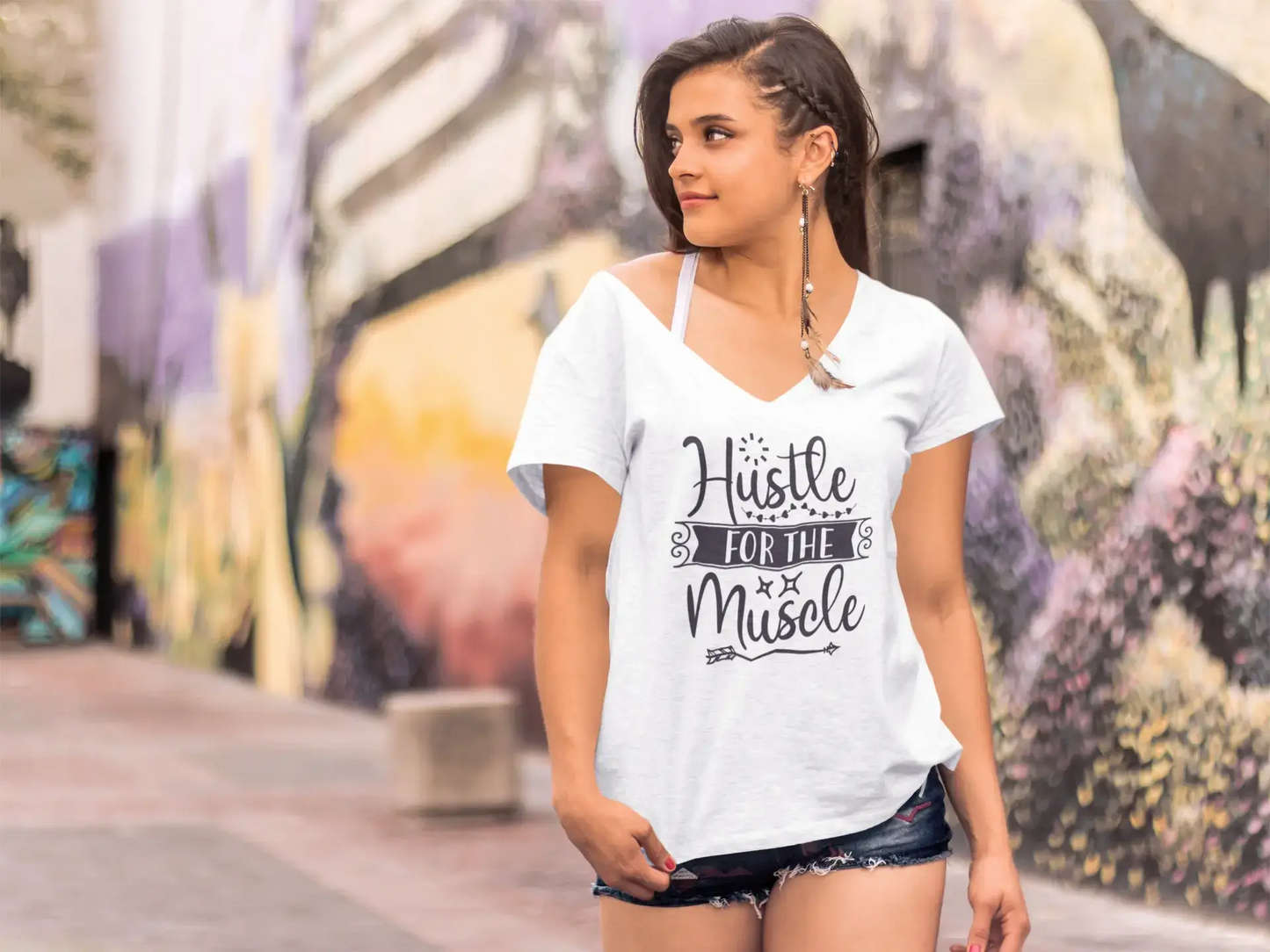 ULTRABASIC Women's T-Shirt Hustle For The Muscle - Funny Vintage Tee Shirt