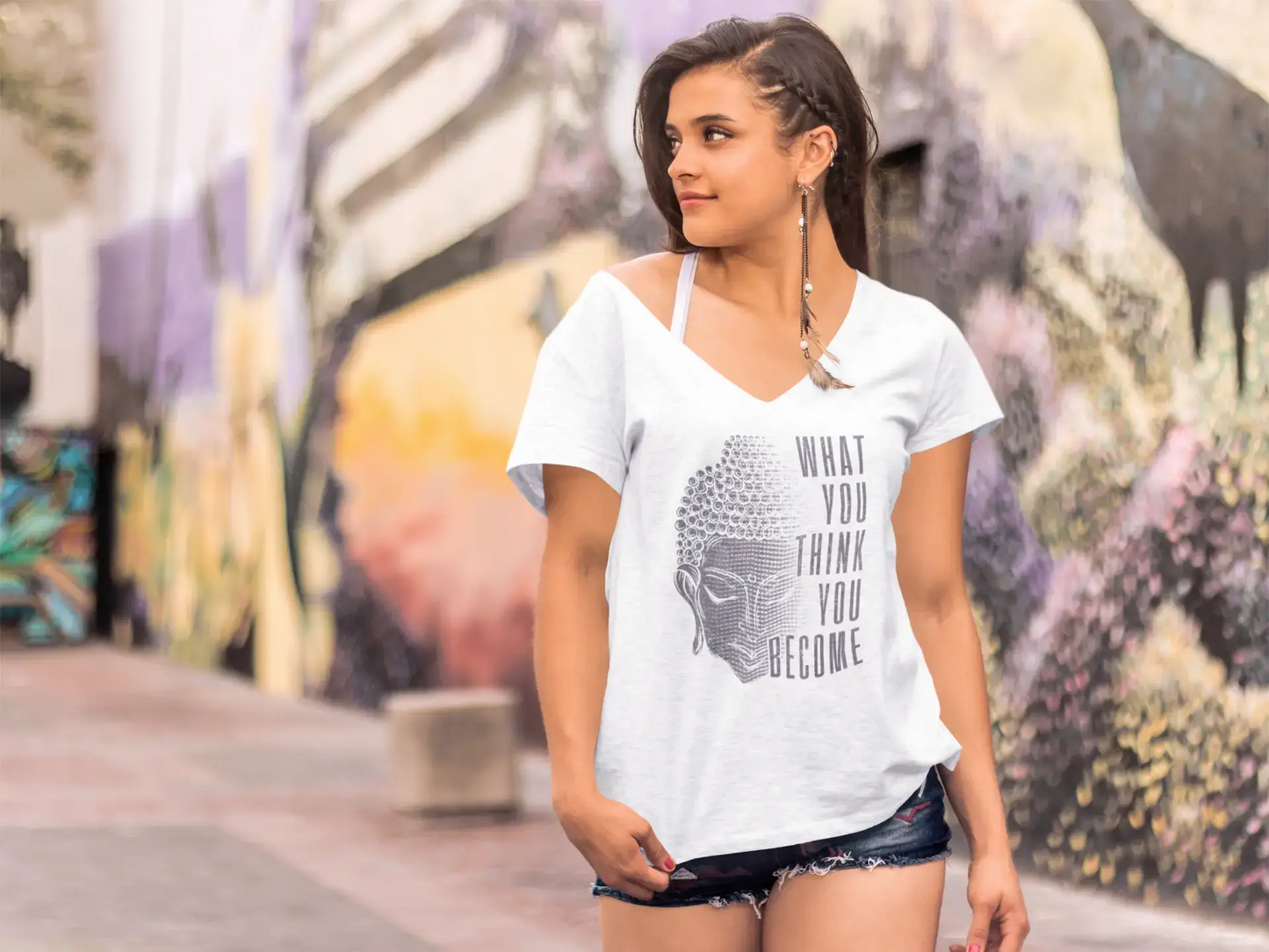 ULTRABASIC T-shirt col en V pour femme Ce que vous pensez devenir - T-shirt de yoga drôle
