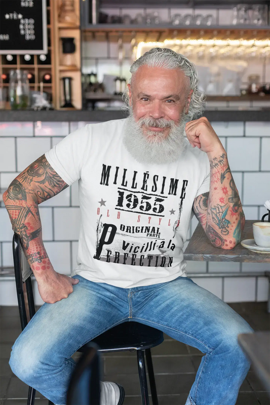1955, Geburtstagsgeschenke für ihn, Geburtstags-T-Shirts, Herren-Kurzarm-Rundhals-T-Shirt, FR Vintage White Herren 00135