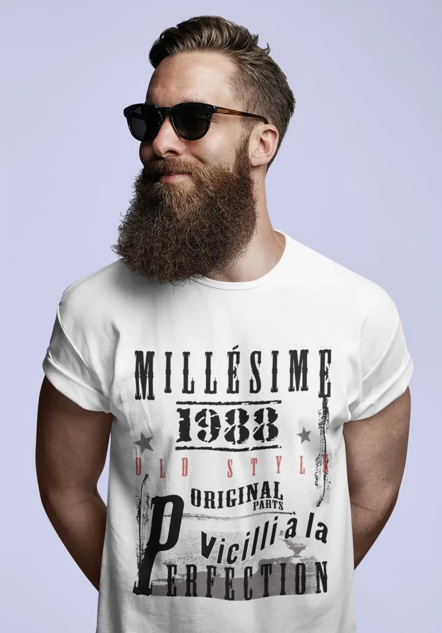 1988, Geburtstagsgeschenke für ihn, Geburtstags-T-Shirts, Herren-Kurzarm-Rundhals-T-Shirt, FR Vintage White Herren 00135