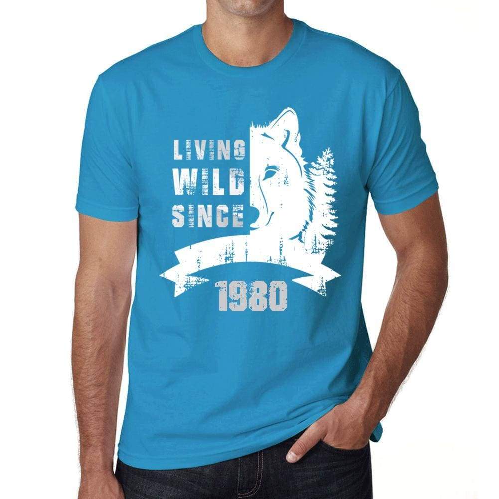 1980, Living Wild Since 1980 Men's T-shirt Blue Birthday Gift 00499 - ultrabasic-com