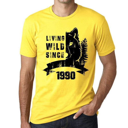 1990 Living Wild Since 1990 Mens T-Shirt Yellow Birthday Gift 00501 - Yellow / X-Small - Casual
