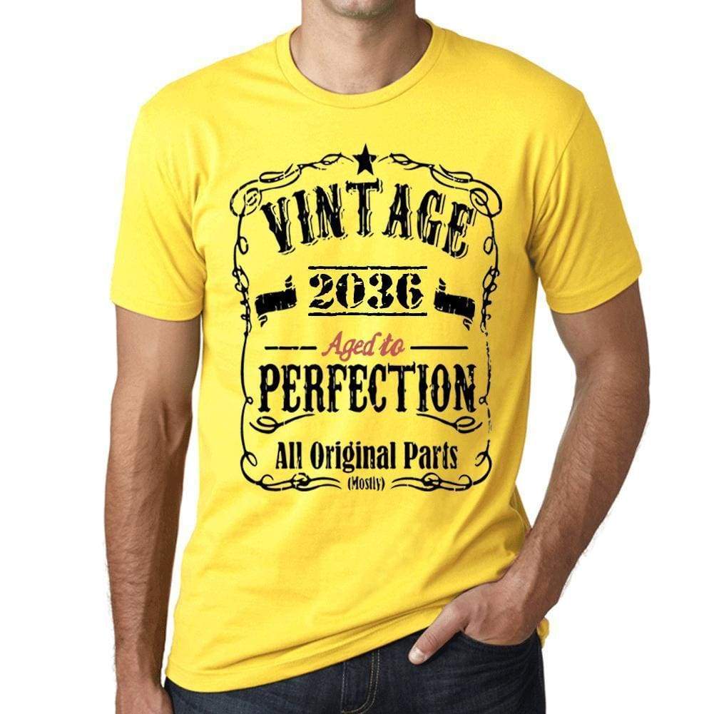 2036 Vintage Aged To Perfection Mens T-Shirt Yellow Birthday Gift 00487 - Yellow / Xs - Casual