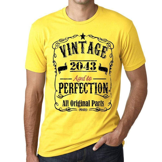 2043 Vintage Aged To Perfection Mens T-Shirt Yellow Birthday Gift 00487 - Yellow / Xs - Casual