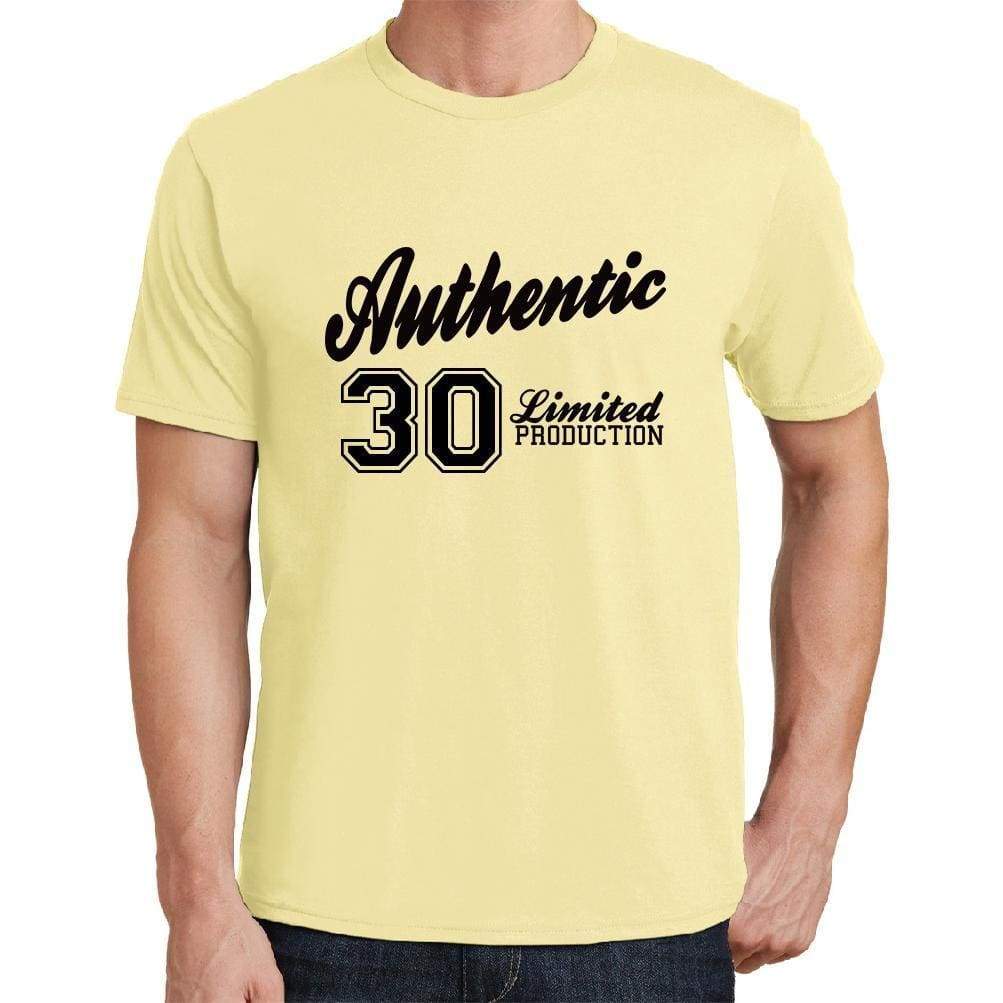 30 Authentic Yellow Mens Short Sleeve Round Neck T-Shirt - Yellow / S - Casual