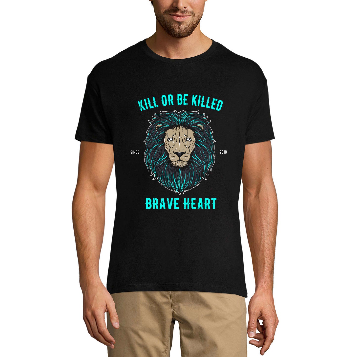 ULTRABASIC Herren-Grafik-T-Shirt „Kill or be Killed – Lion Brave Heart“-Shirt für Männer