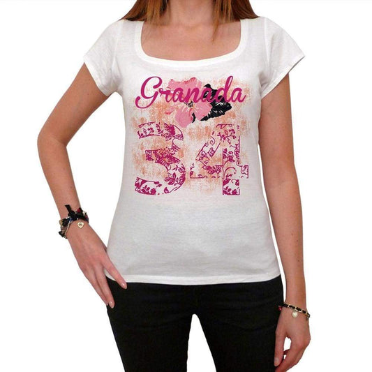 34 Granada City With Number Womens Short Sleeve Round White T-Shirt 00008 - Casual