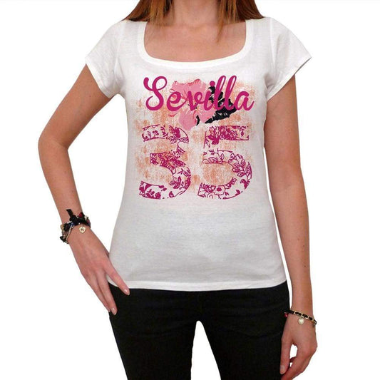 35 Sevilla City With Number Womens Short Sleeve Round White T-Shirt 00008 - Casual