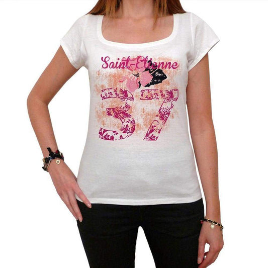 37 Saint-Etienne City With Number Womens Short Sleeve Round White T-Shirt 00008 - Casual
