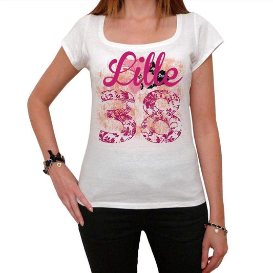 38 Lille City With Number Womens Short Sleeve Round White T-Shirt 00008 - Casual