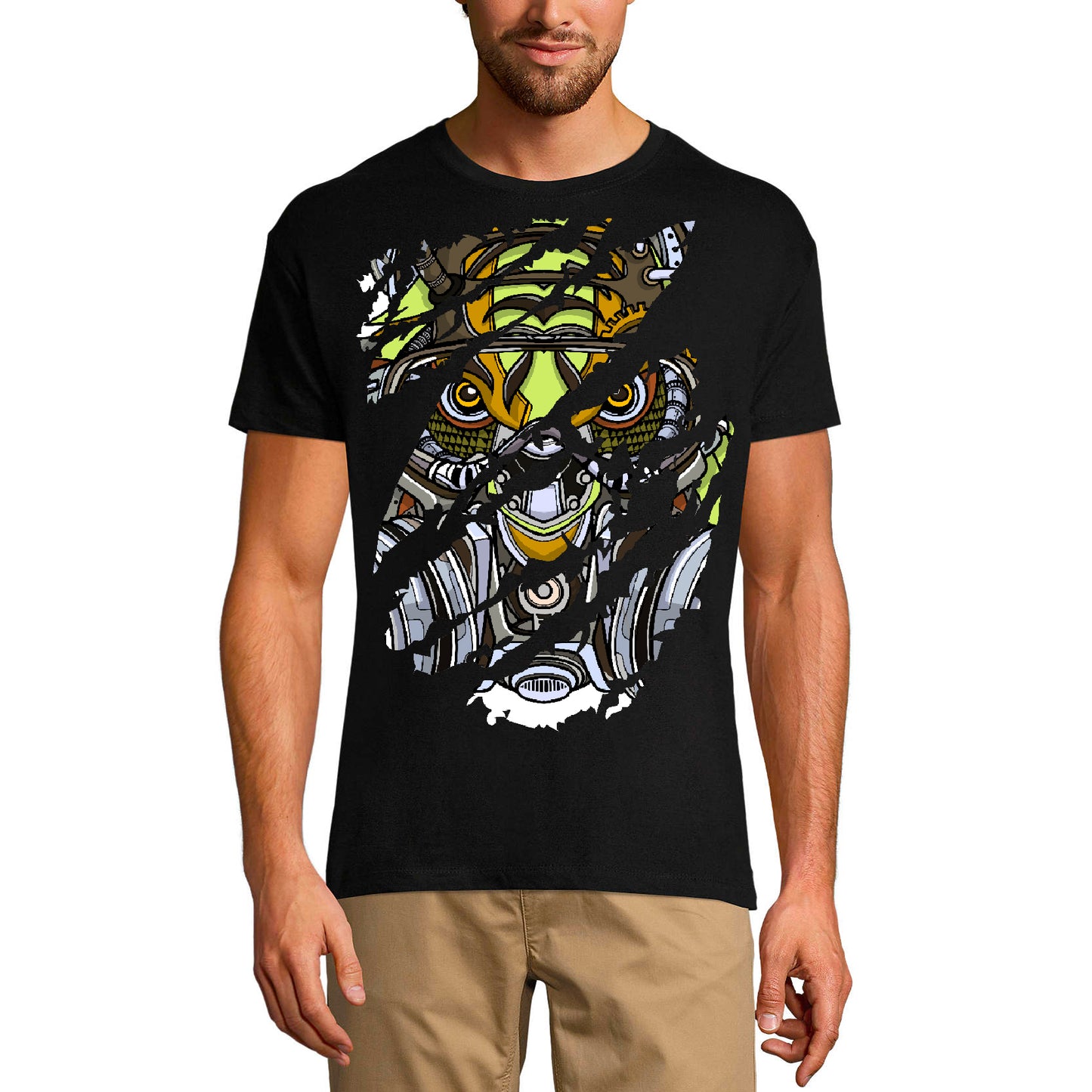 ULTRABASIC T-shirt déchiré pour hommes Hippo Robot - Chemise graphique hippopotame pour hommes